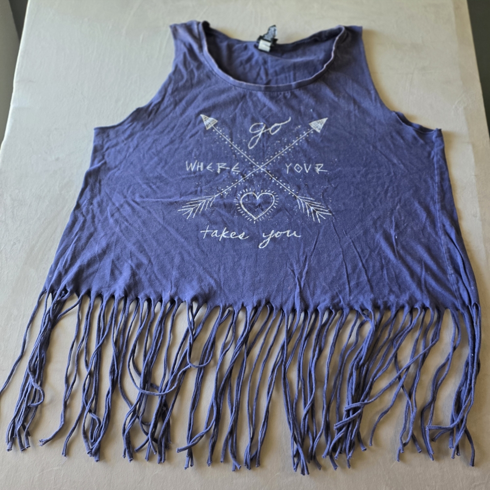 Torrid Navy Sleeveless Top with Fringe Bleached Distressed